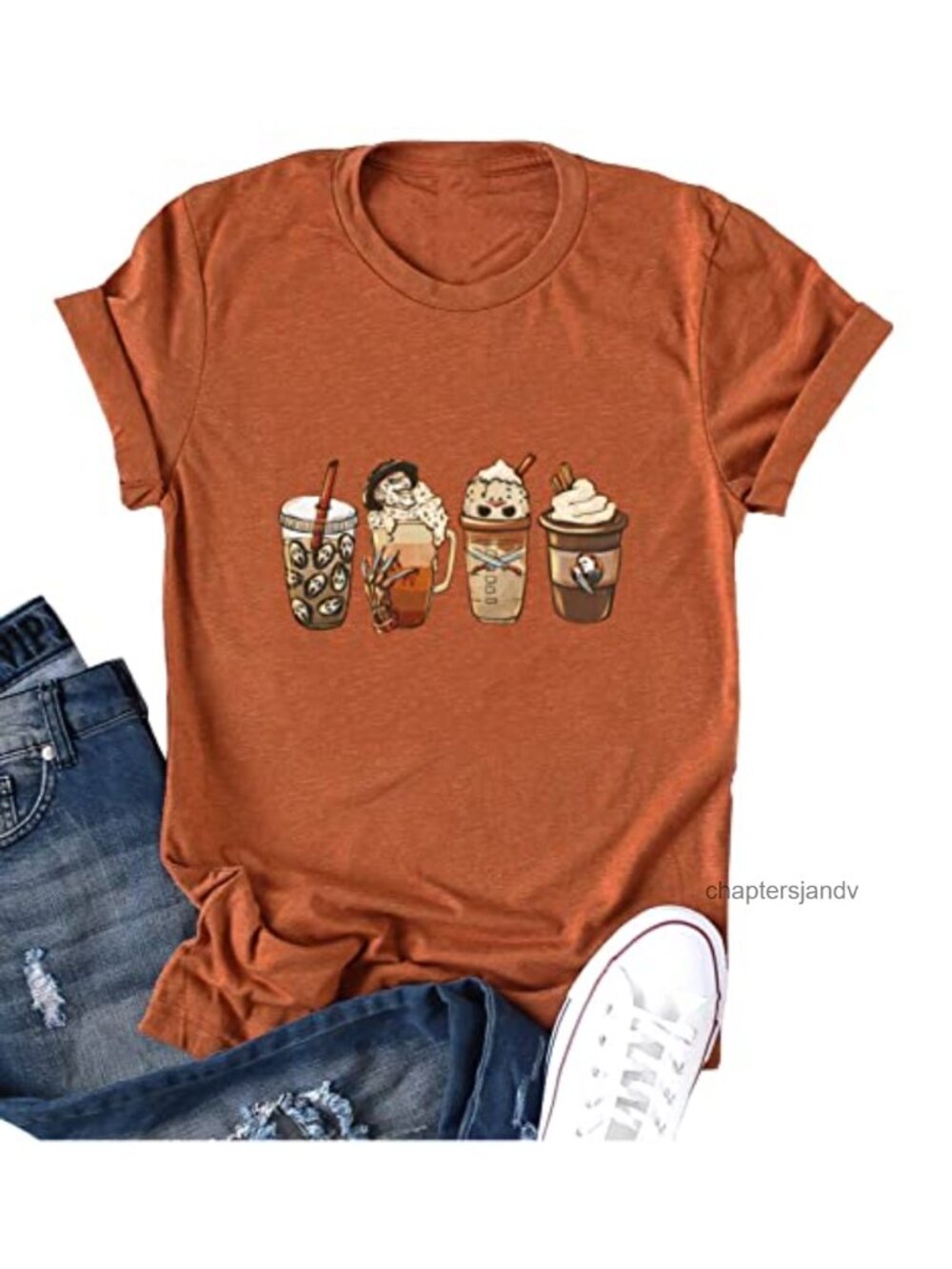 Pumpkin Spice Coffee Latte Graphic Tee Crew Neck Short Sleeve Casual Fall